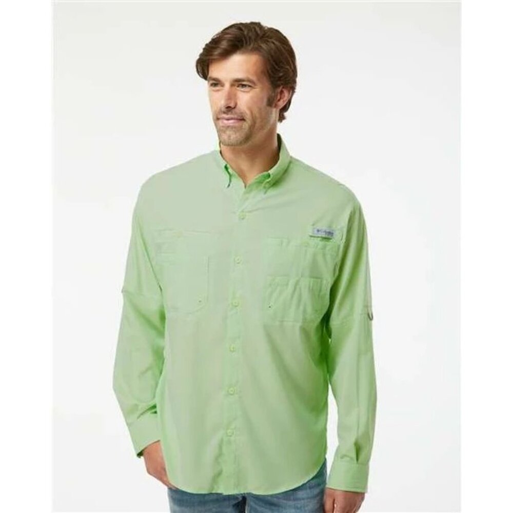 Columbia PFG Tamiami II Long Sleeve Shirt Size 2X Button Front Green Fishing